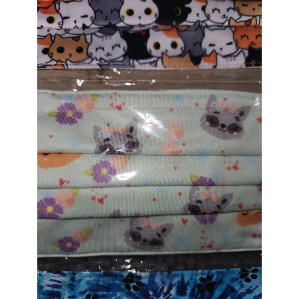 3x~CATS/Kitten Hand Made Cotton Face Mask Pleated w‎ Elastic Washable Reusable
